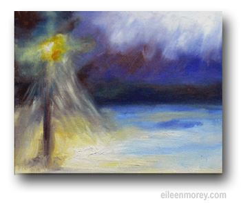 Snow by streetlight - nocturne - oil sketch by eileen morey