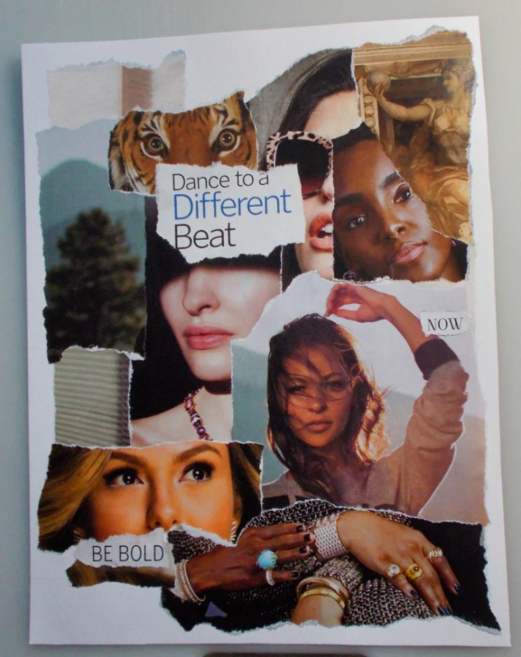 Torn paper collage - "Dance to a Different Beat"