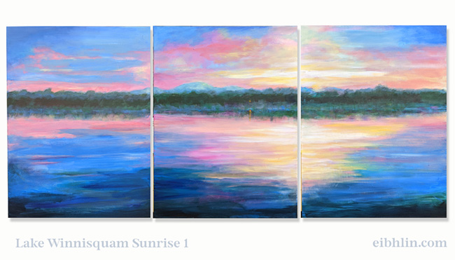 Winnisquam Sunrise triptych - finished Oct 2021 by eibhlin